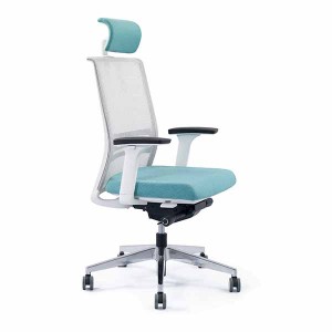 Silla de malla ajustable en altura para oficina azul AUM CY con reposacabezas