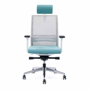 Silla de malla ajustable en altura para oficina azul AUM CY con reposacabezas